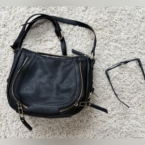 Anthropologie Crossbody Bag Sadie or Britt Black Faux Leather Zipper Detail
